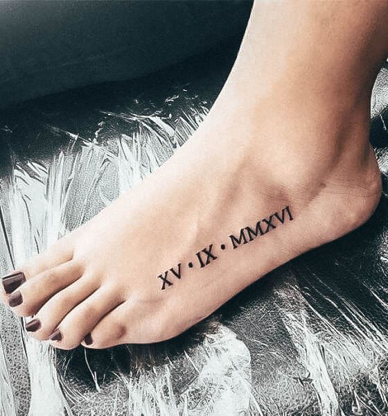 Female Roman Numeral Tattoos On Foot