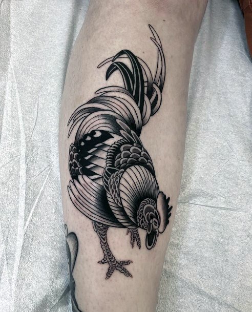 Female Rooster Tattoo On Woman