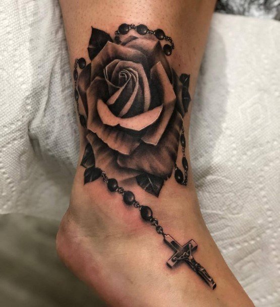 Female Rosary Tattoos Foot