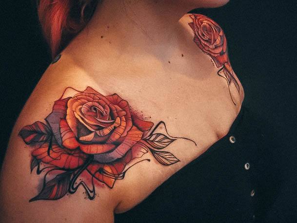 Female Rose Shoulder Tattoos