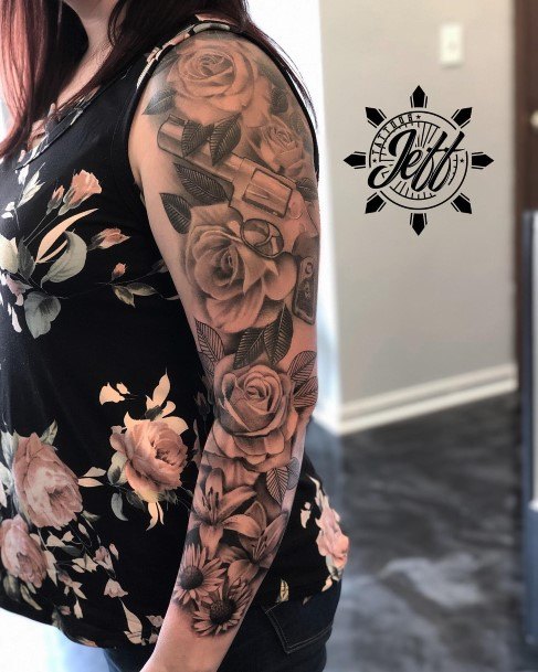 Female Rose Sleeve Tattoos