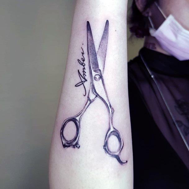 Female Scissors Tattoo On Woman