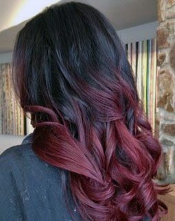 Female Shiny Thick Curls Ombre Black To Scarlet Red