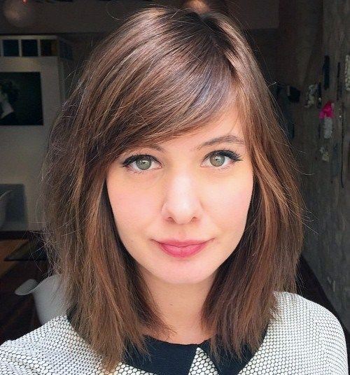 Female Side Swept Long Fringe With Brown Hairstyle Ideas