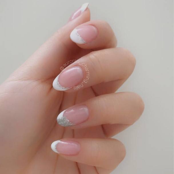 Female Silver French Tip Nails