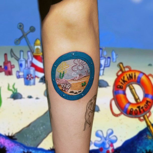 Female Spongebob Tattoo On Woman