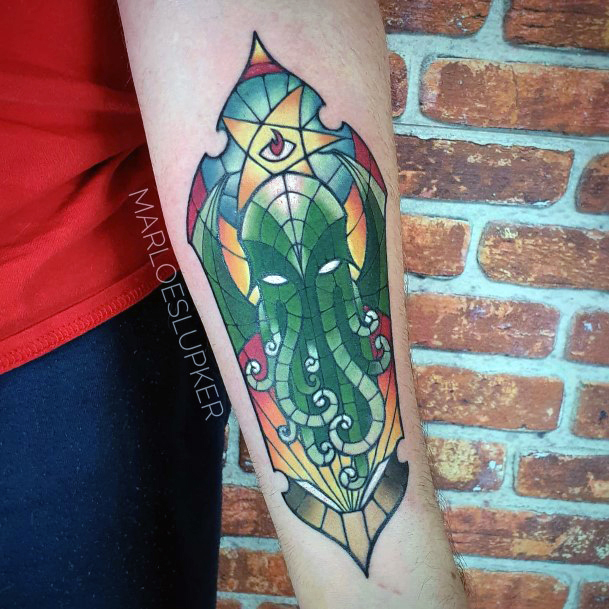 Female Stained Glass Tattoo On Woman