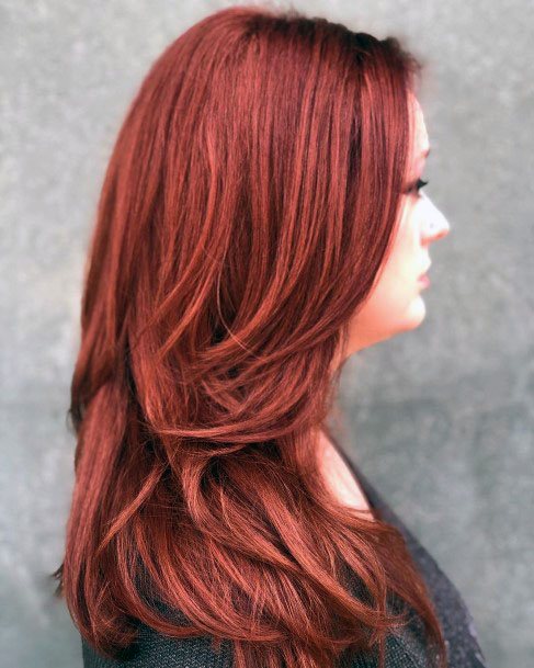 Female Straight Smooth Long Medium Auburn Hair Side Part Ideas