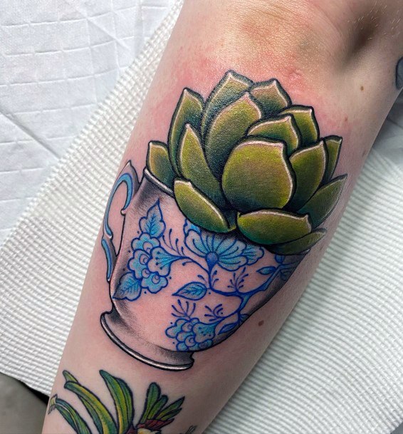 Female Succulent Tattoo On Woman