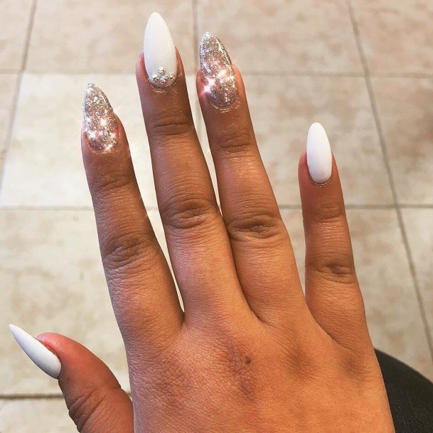 Female White Almond Shaped Nails