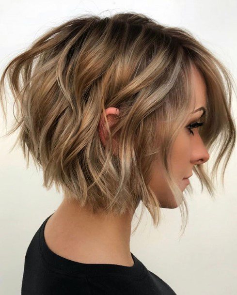 Female With Chin Length Wavy Airy Hairstyle Light Brown Bob