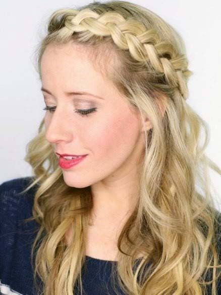 Female With Long Blonde Wavy Hair And Loose Braided Crown