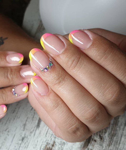 Female Yellow And Pink Nails