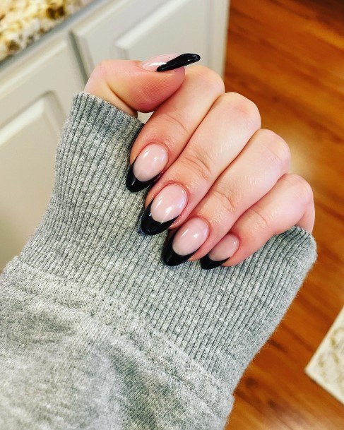 Females Black French Tip Nails