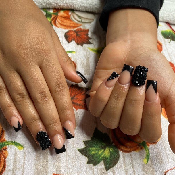 Females Black With Rhinestones Nails