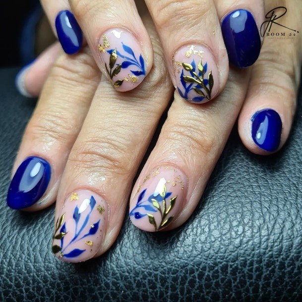 Females Blue And Gold Nails