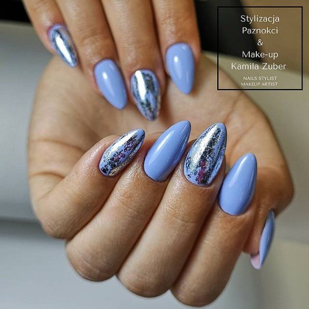 Females Blue And Silver Nails