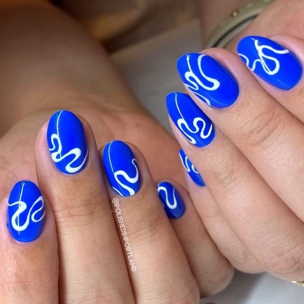 Females Blue Short Nails