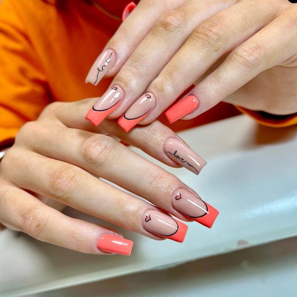 Females Bright Coral Nails