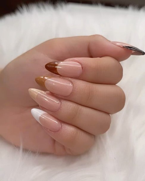 Females Brown French Tip Nails