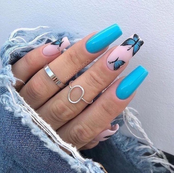 Females Clear Blue Nails