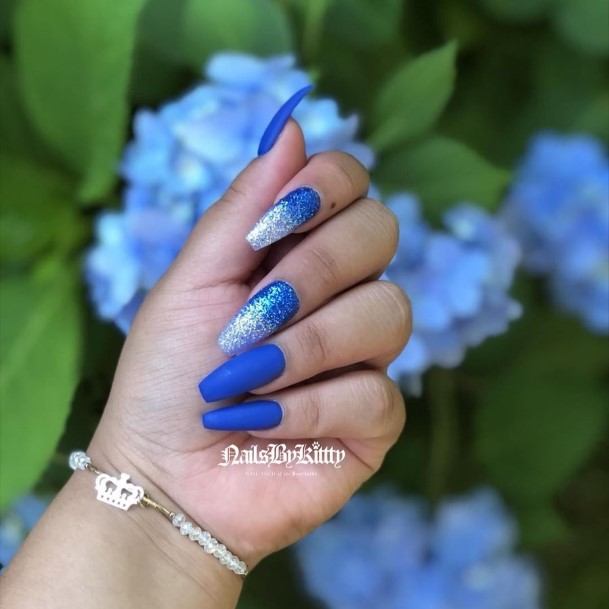 Females Dark Blue Matte Nails