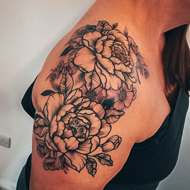 Females Flower Shoulder Tattoos