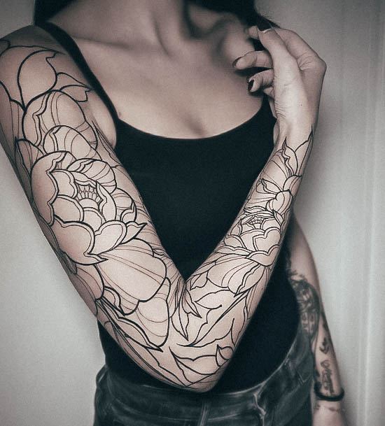 Females Flower Sleeve Tattoos