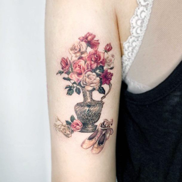 Females Flower Vase Tattoos