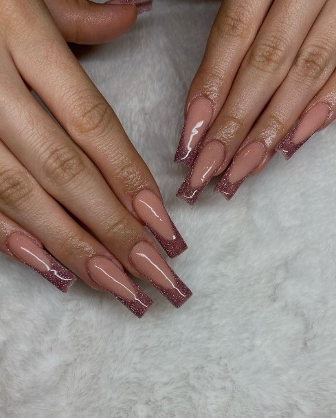 Females Glitter French Tip Nails