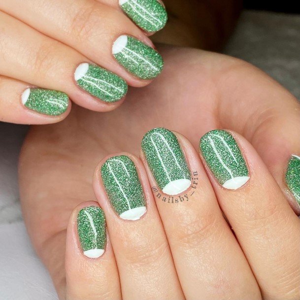 Females Green And White Nails