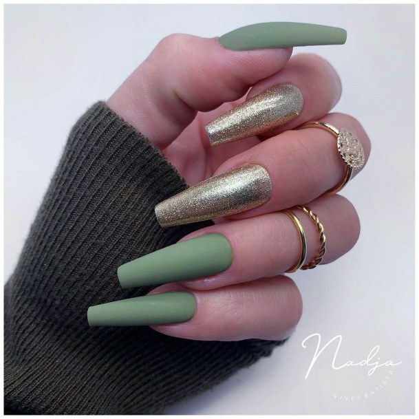 Females Green Dress Nails