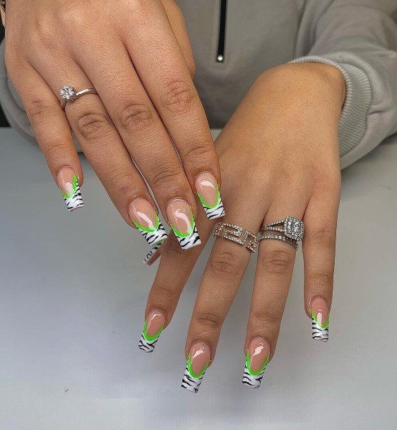 Females Green French Tip Nails