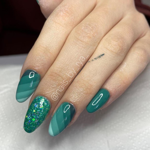Females Green Glitter Nails