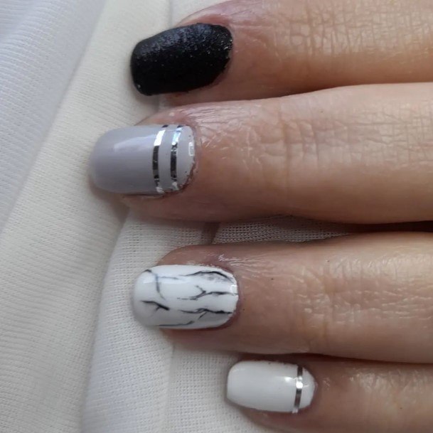 Females Grey And White Nails