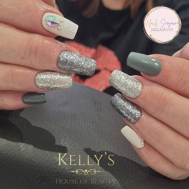 Females Grey With Glitter Nails