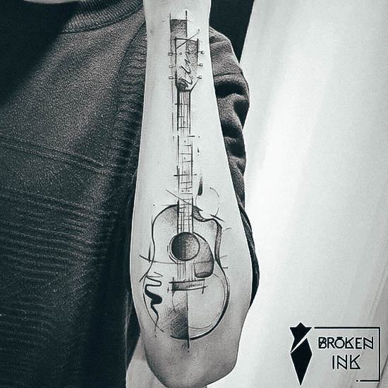Females Guitar Tattoos Sketched Forearm