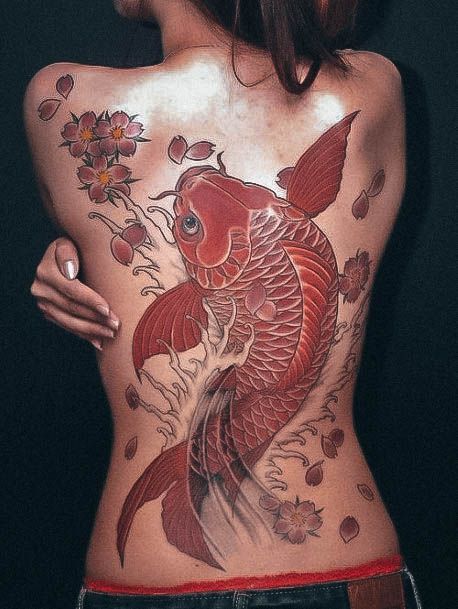 Females Koi Fish Tattoos Full Back