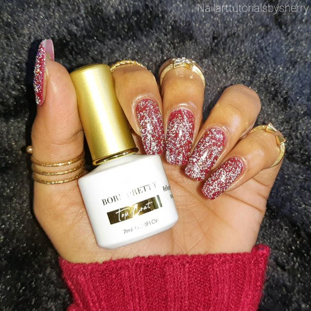 Females Maroon Glitter Nails