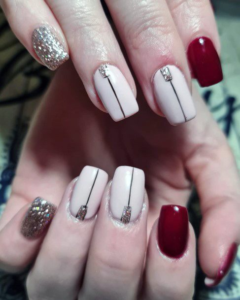 Females Maroon White Nails