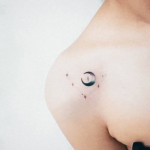 Females Moon And Stars Tattoos