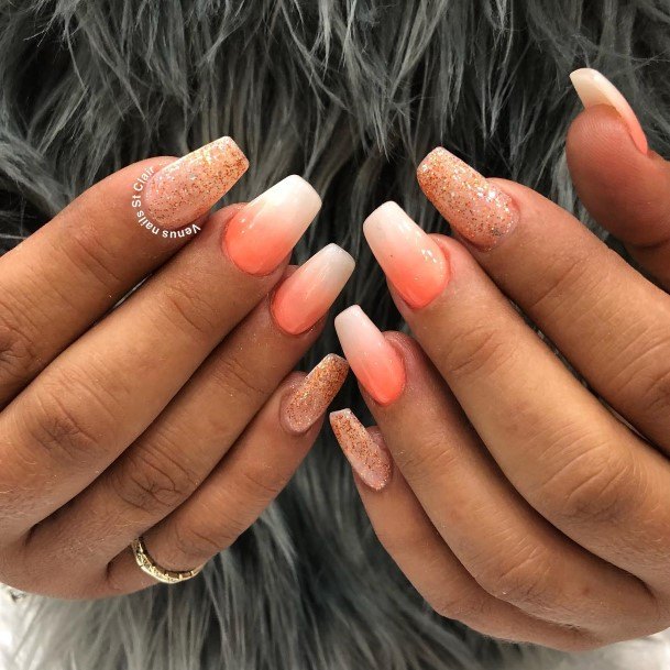 Females Orange Ombre Nails