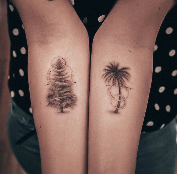 Females Palm Tree Tattoos Forearms