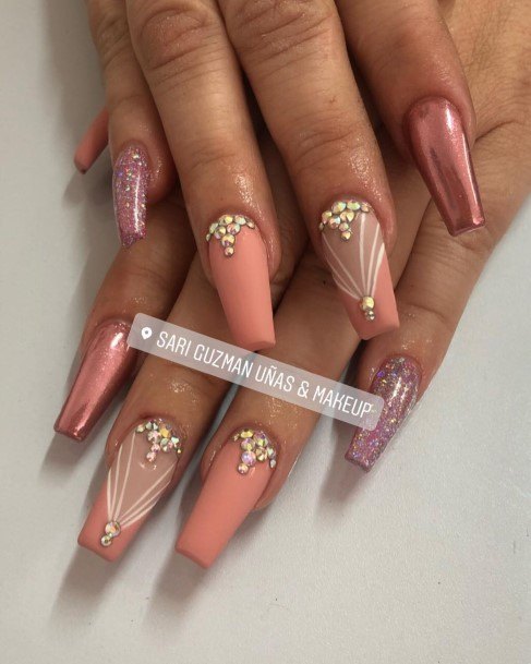 Females Peach Matte Nails