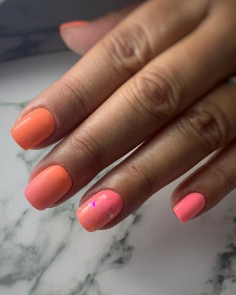 Females Peach With Glitter Nails