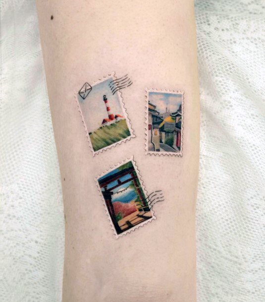 Females Postage Stamp Tattoos