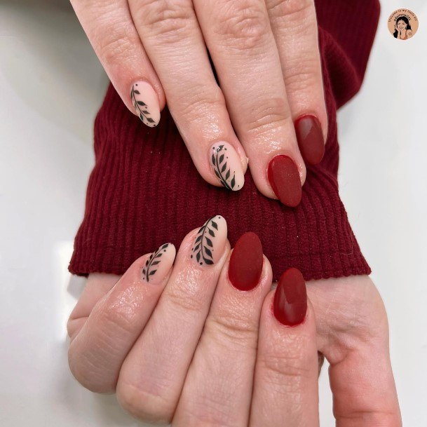 Females Red And Black Matte Nails