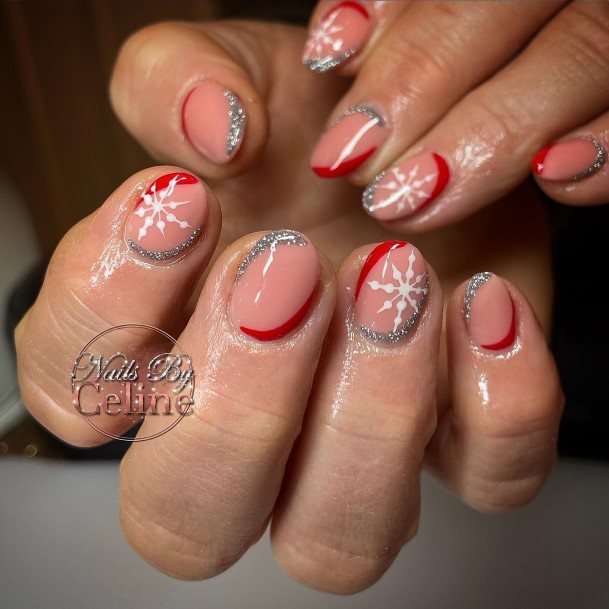 Females Red And Silver Nails