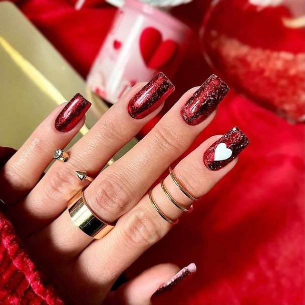 Females Red Glitter Nails