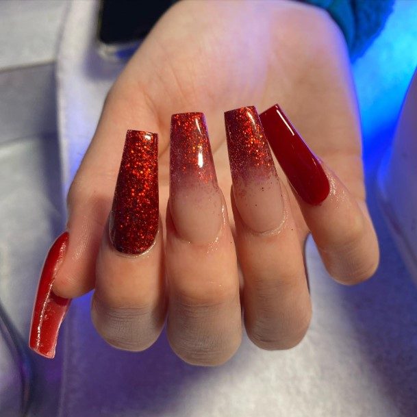 Females Red Ombre Nails